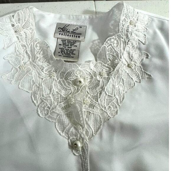 "KATHIE LEE" Vintage,Lacy,Sheer,Button Blouse,Angel,Pure,Cottage Core,Feminine - Picture 8 of 11